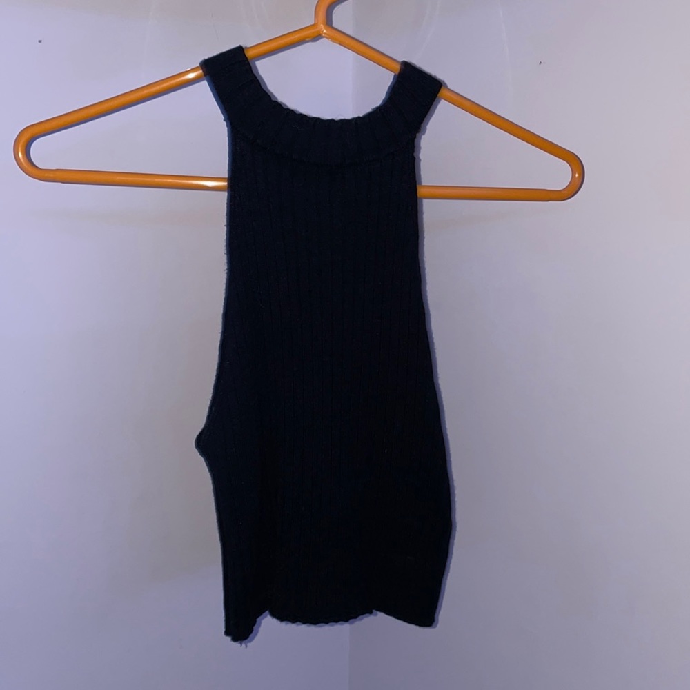 Black ribbed tank top, halter neck
